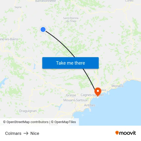 Colmars to Nice map
