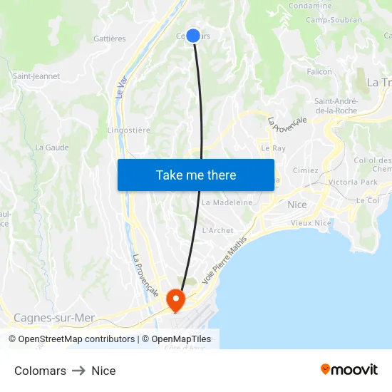 Colomars to Nice map