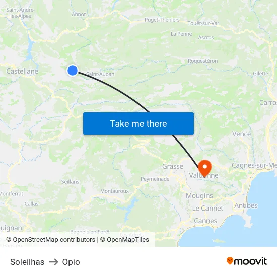 Soleilhas to Opio map