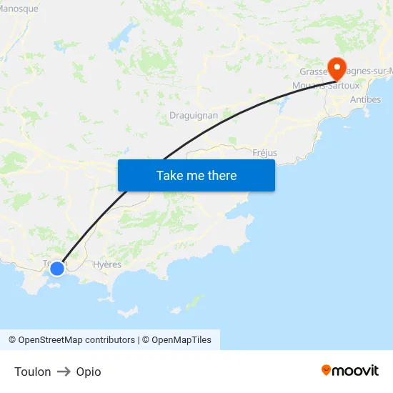 Toulon to Opio map