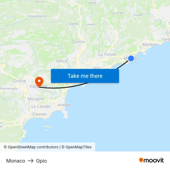 Monaco to Opio map