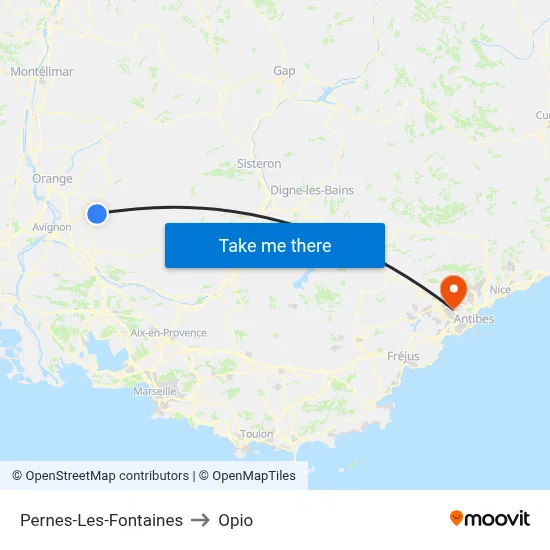 Pernes-Les-Fontaines to Opio map