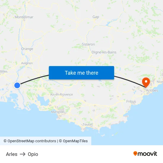Arles to Opio map