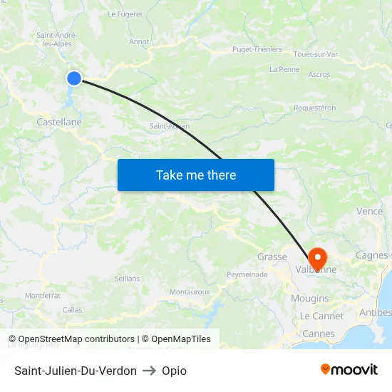 Saint-Julien-Du-Verdon to Opio map