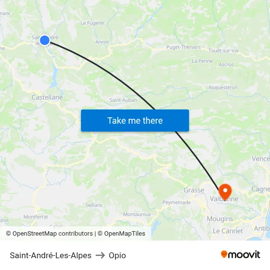 Saint-André-Les-Alpes to Opio map