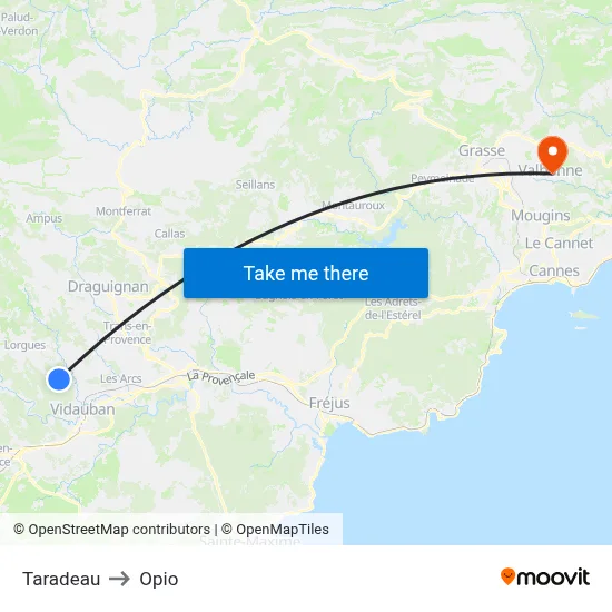 Taradeau to Opio map