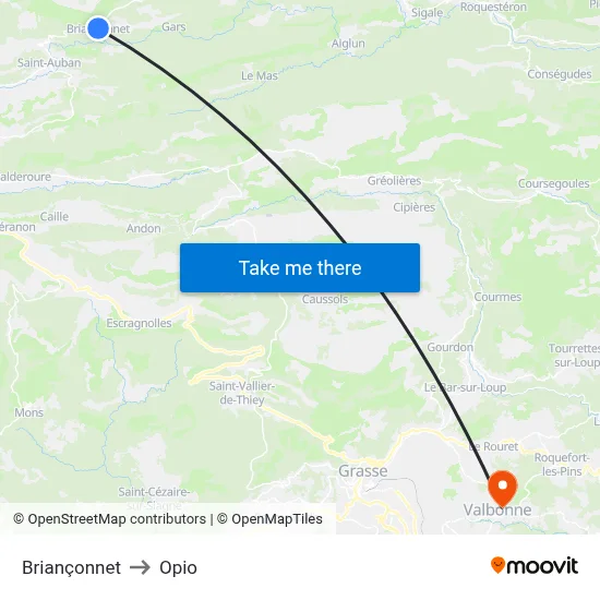 Briançonnet to Opio map
