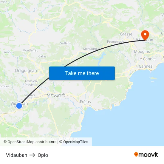 Vidauban to Opio map