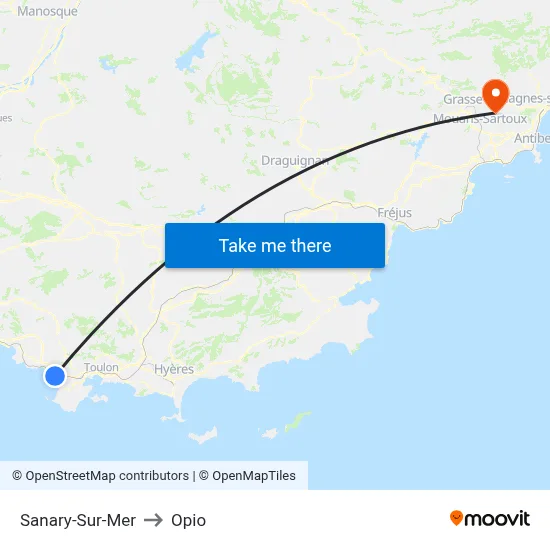 Sanary-Sur-Mer to Opio map