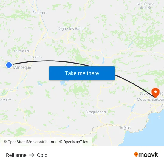 Reillanne to Opio map