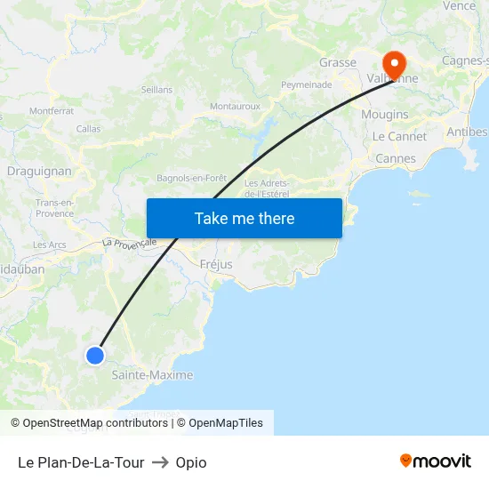 Le Plan-De-La-Tour to Opio map