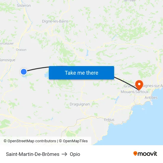 Saint-Martin-De-Brômes to Opio map