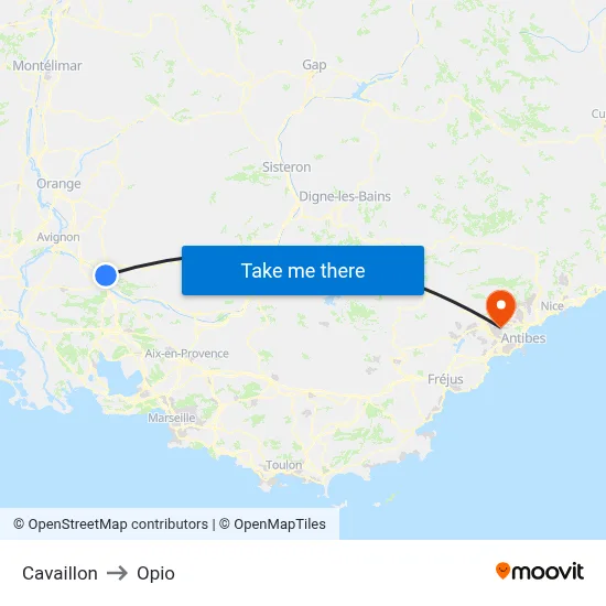 Cavaillon to Opio map