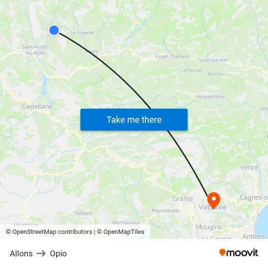 Allons to Opio map