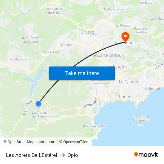 Les Adrets-De-L'Estérel to Opio map
