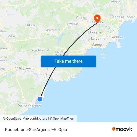 Roquebrune-Sur-Argens to Opio map