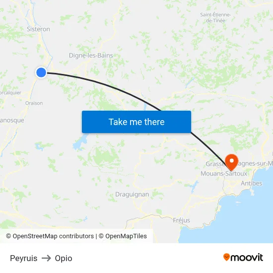 Peyruis to Opio map