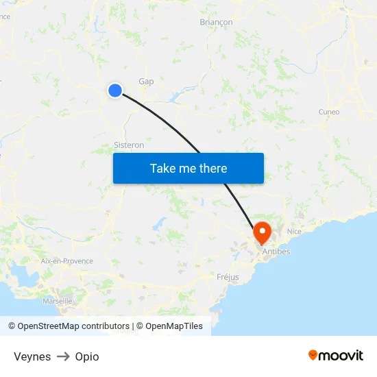 Veynes to Opio map