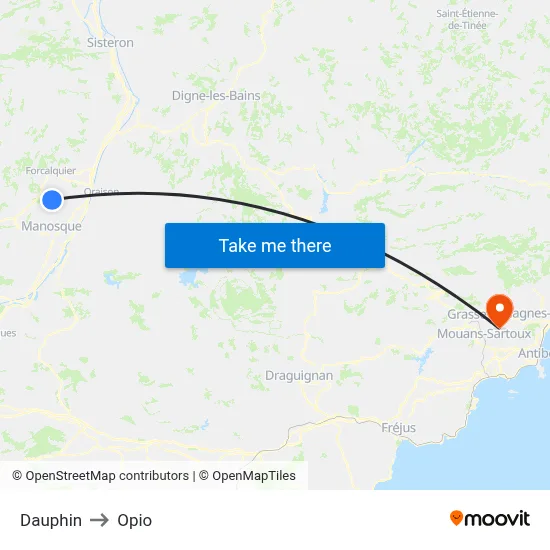 Dauphin to Opio map