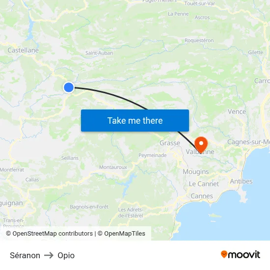 Séranon to Opio map