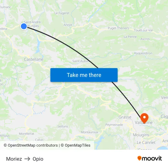 Moriez to Opio map