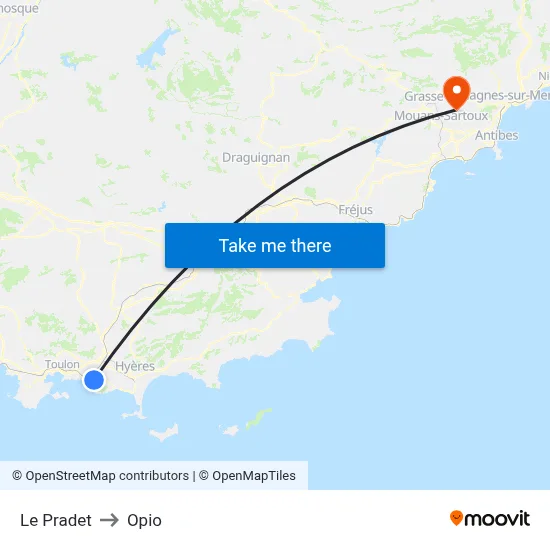 Le Pradet to Opio map