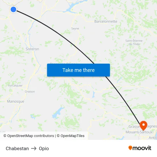 Chabestan to Opio map