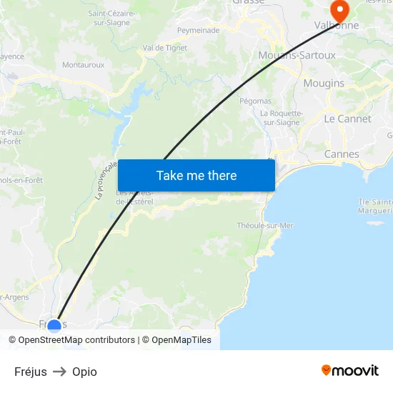 Fréjus to Opio map