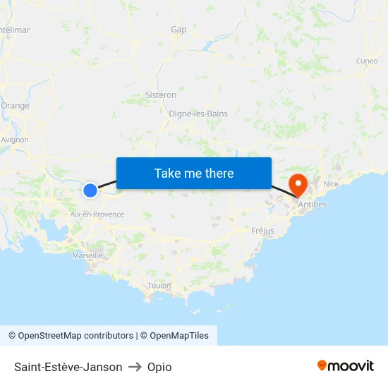 Saint-Estève-Janson to Opio map