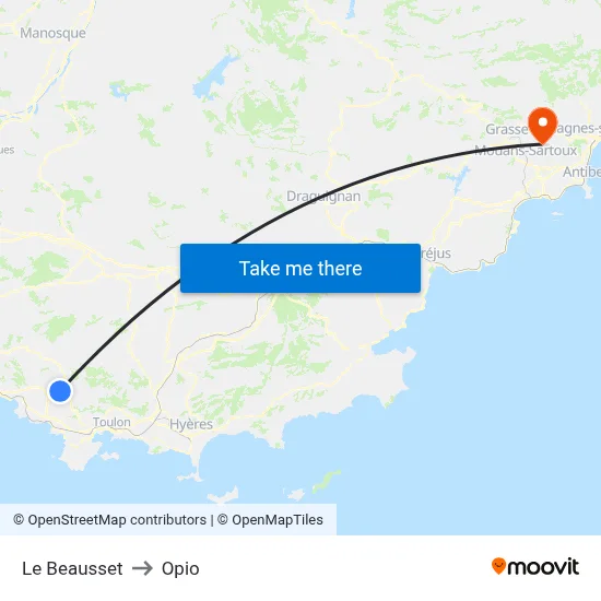 Le Beausset to Opio map