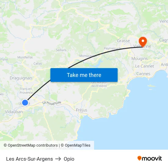 Les Arcs-Sur-Argens to Opio map