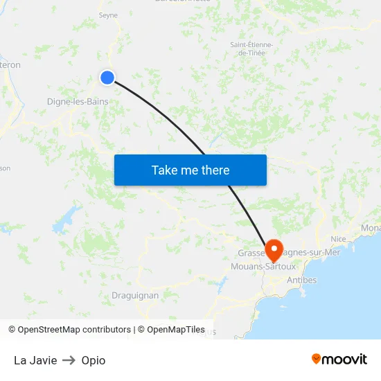 La Javie to Opio map