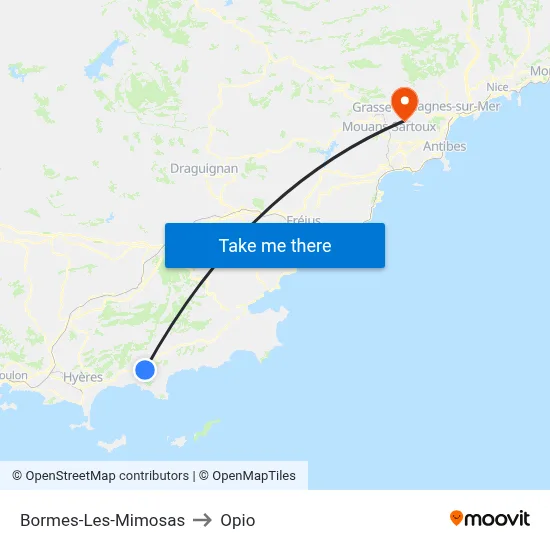 Bormes-Les-Mimosas to Opio map