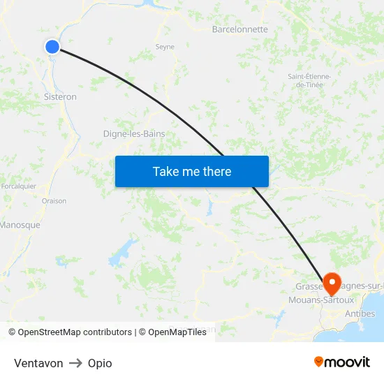 Ventavon to Opio map