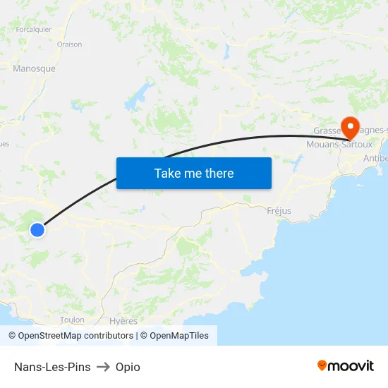 Nans-Les-Pins to Opio map
