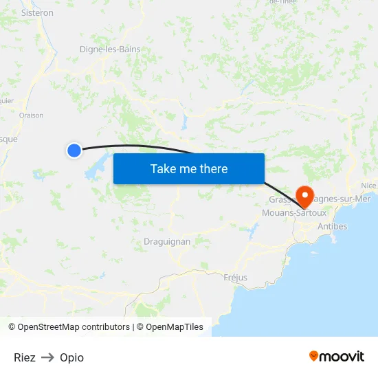 Riez to Opio map