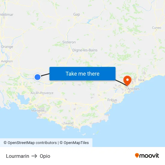 Lourmarin to Opio map