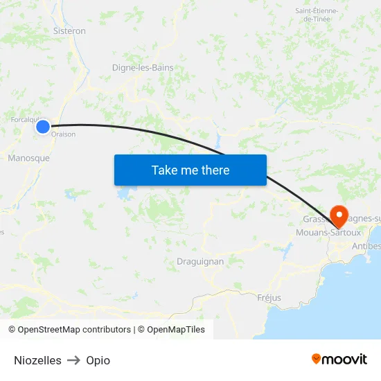Niozelles to Opio map