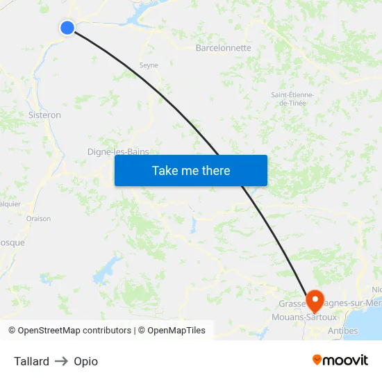 Tallard to Opio map