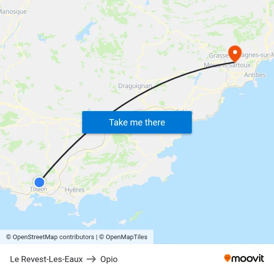 Le Revest-Les-Eaux to Opio map