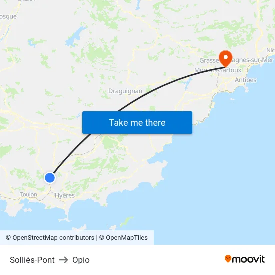 Solliès-Pont to Opio map