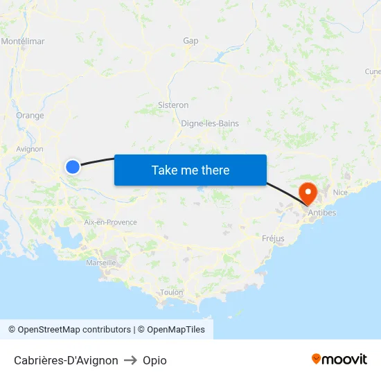 Cabrières-D'Avignon to Opio map