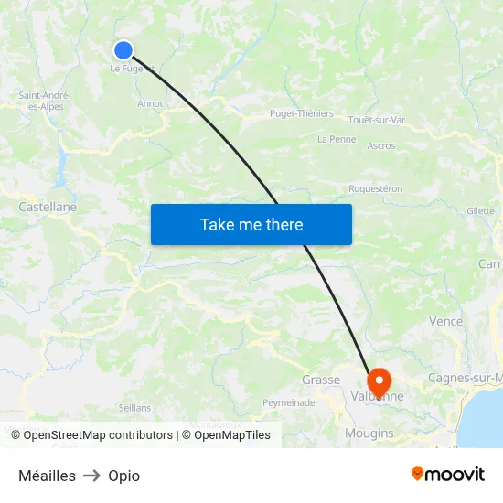 Méailles to Opio map