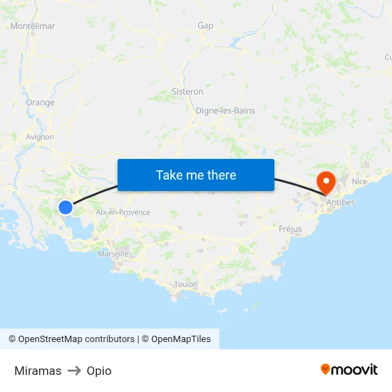 Miramas to Opio map