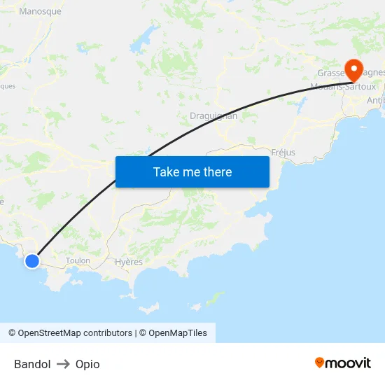 Bandol to Opio map