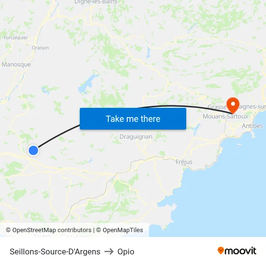 Seillons-Source-D'Argens to Opio map
