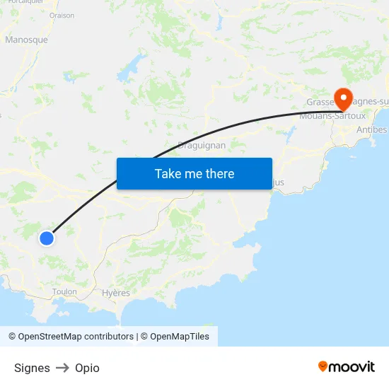 Signes to Opio map