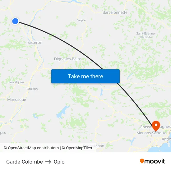 Garde-Colombe to Opio map