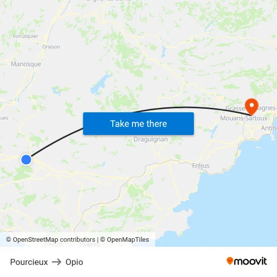 Pourcieux to Opio map