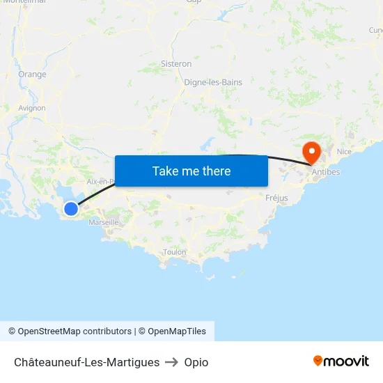 Châteauneuf-Les-Martigues to Opio map